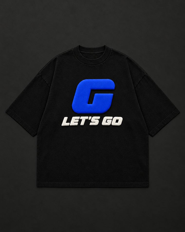 Oversized heavyweight black tee with Let’s Go 3D puff print